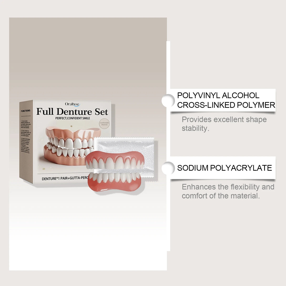 Comfort Fit Temporary Denture Set - Realistic Smile Repair Kit for Upper & Lower Teeth