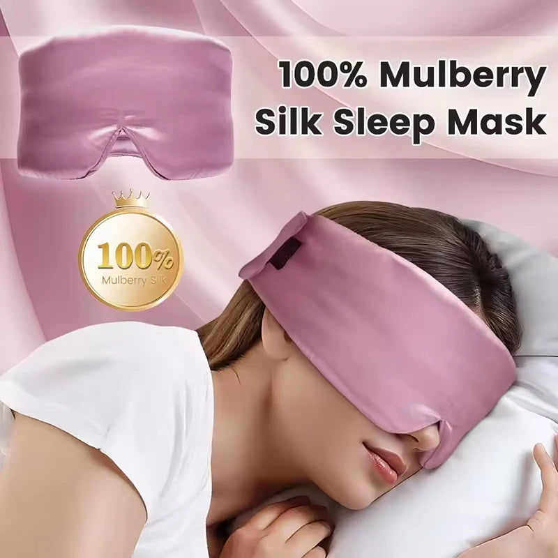 Soft Mulberry Silk Sleep Mask - Pressureless Blackout Eye Mask for Travel