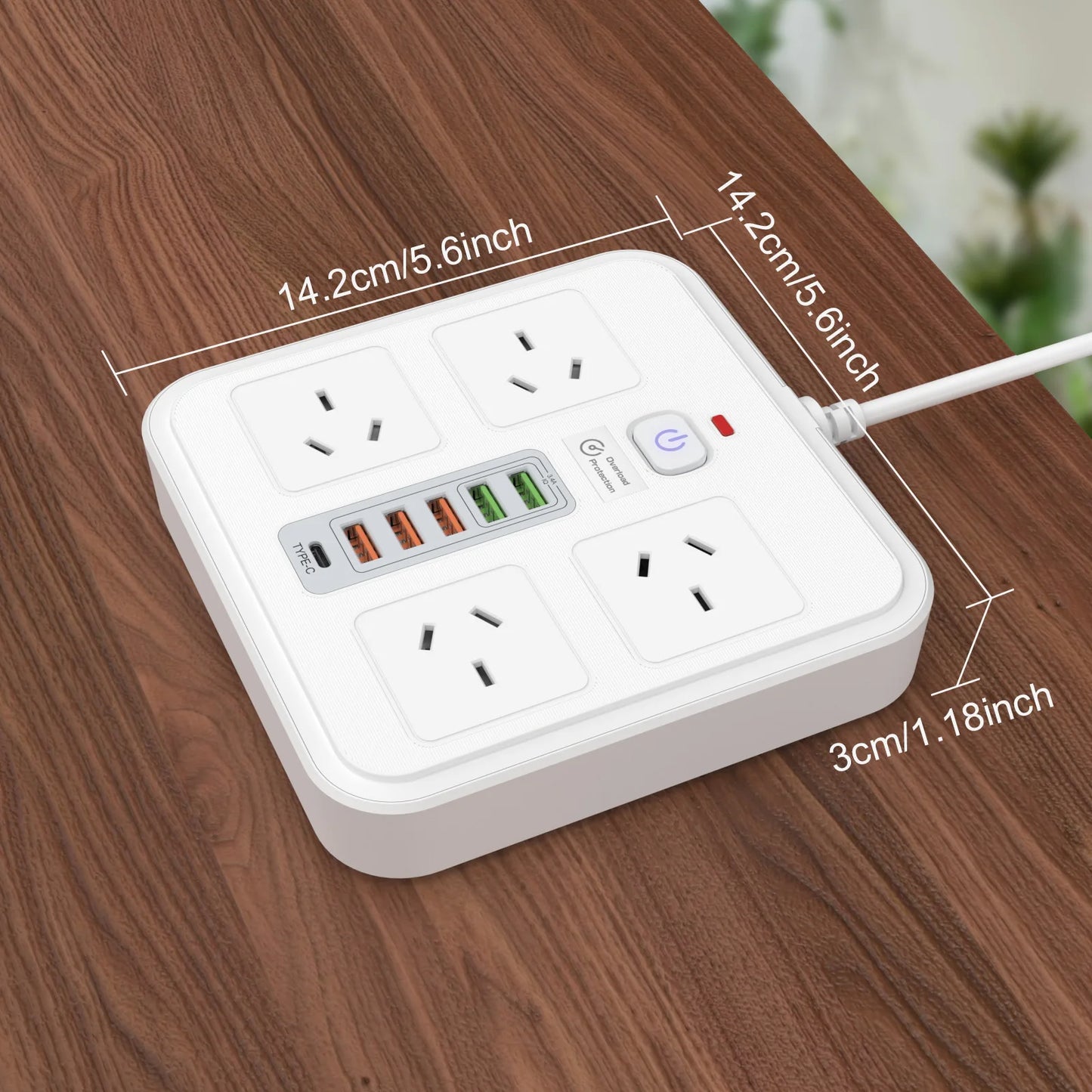 10-in-1 AU Power Board with 5 USB & 1 Type-C Ports – Surge Protected