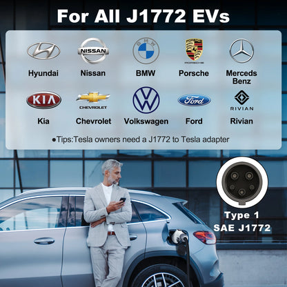 7KW Portable EV Charger Type 1 - Smart App & WiFi Control