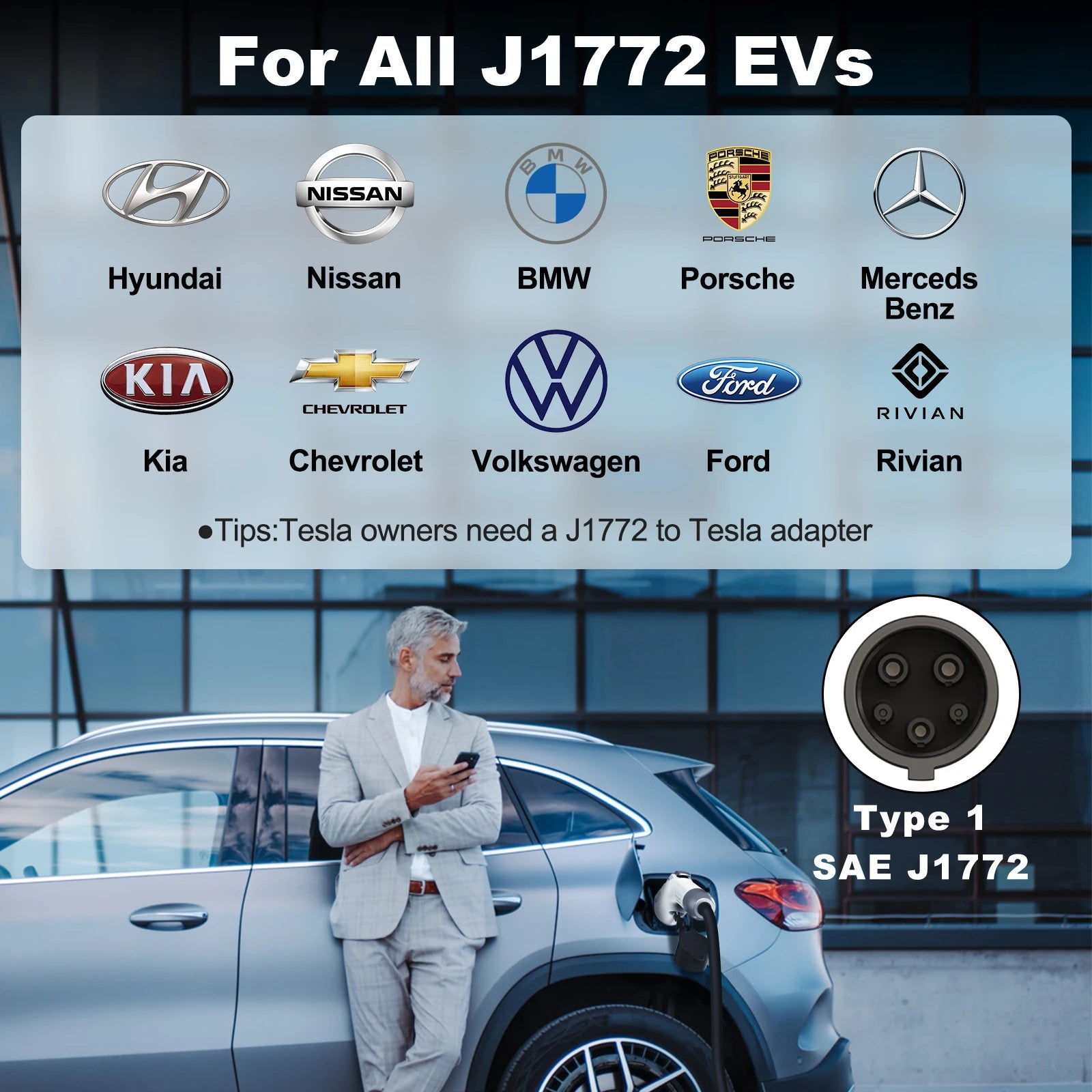 7kW Portable EV Charger Level 2 J1772 Electric Vehicle Charging Cable 32A - 27