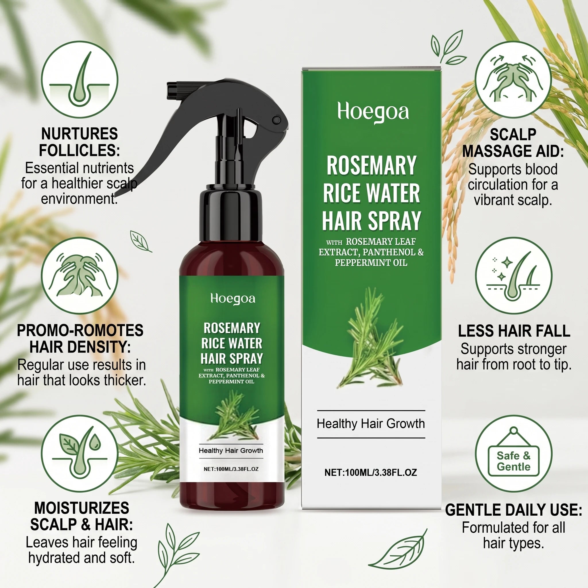 Rosemary Rice Water Hair Growth Spray - Leave-In Conditioner for Damaged Hair - 2