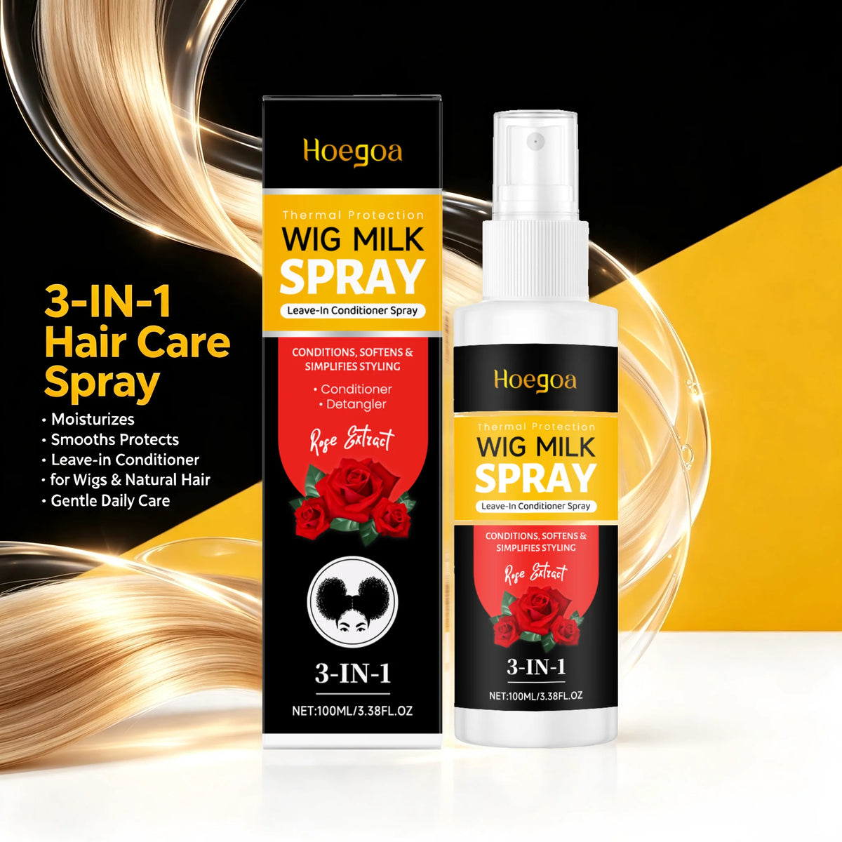 3-in-1 Rose Wig Conditioning & Detangling Spray for Silky Smooth Hair