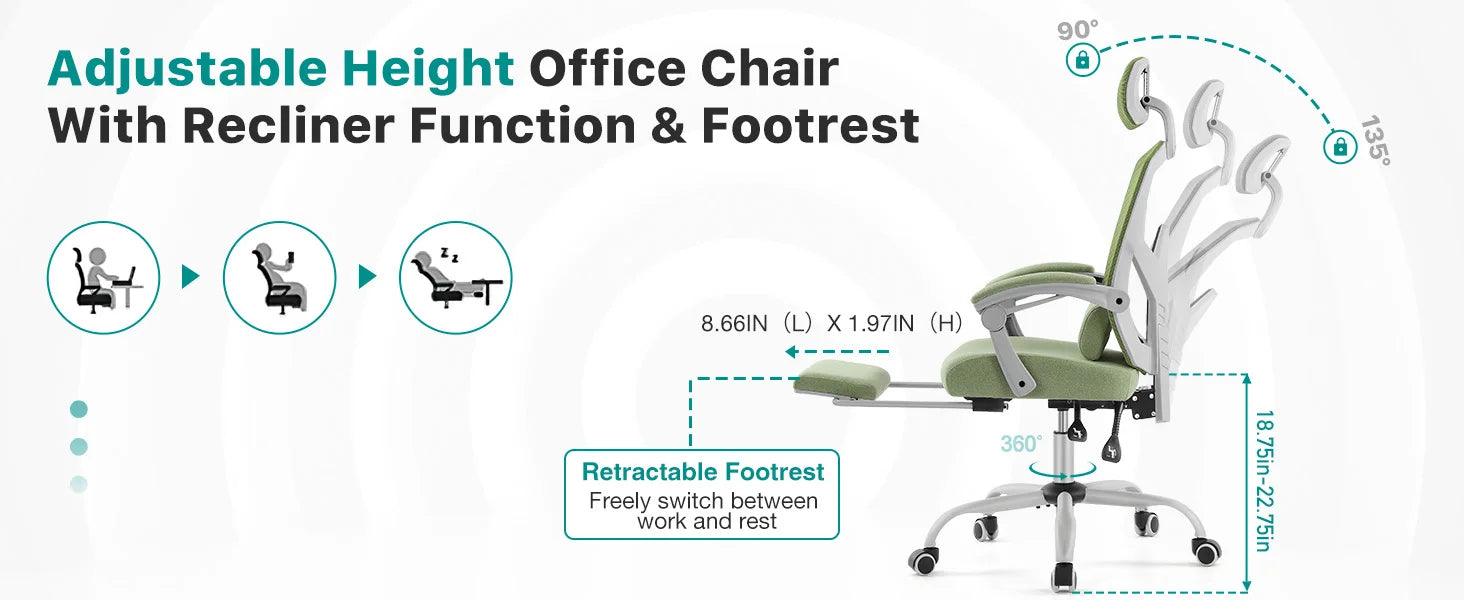 Ergonomic High-Back Mesh Office Chair with Footrest & Lumbar Support - 8