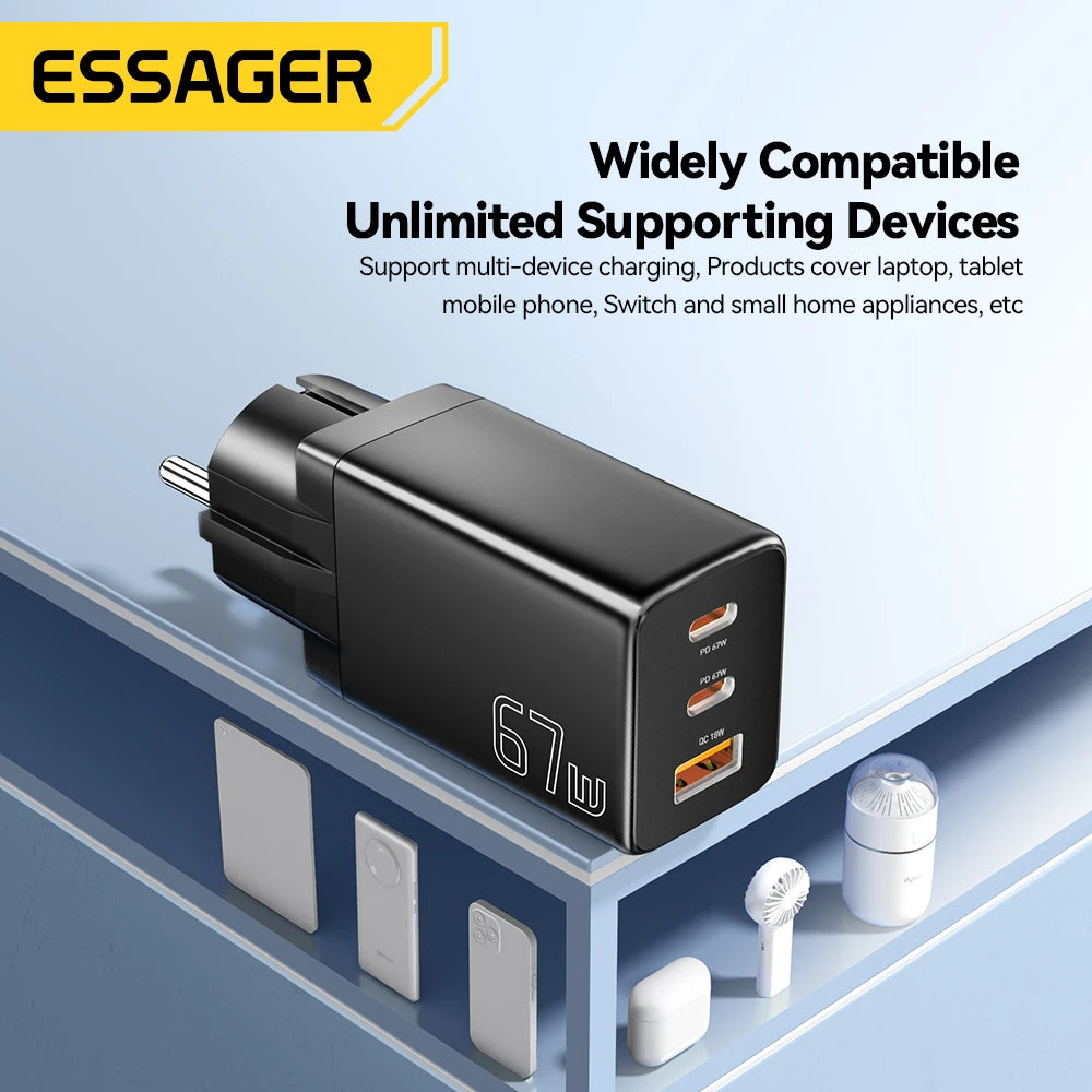 Essager 67W GaN USB-C Fast Wall Charger - Multi-Port Power Adapter
