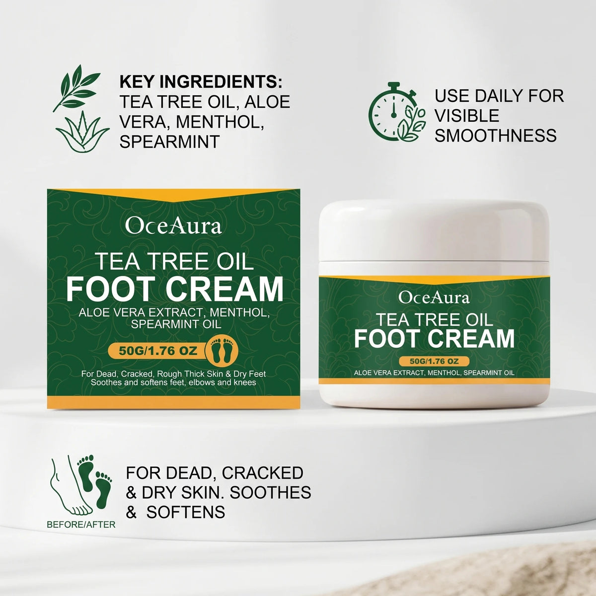 Tea Tree Oil Foot Repair Cream for Cracked Heels and Dry Skin