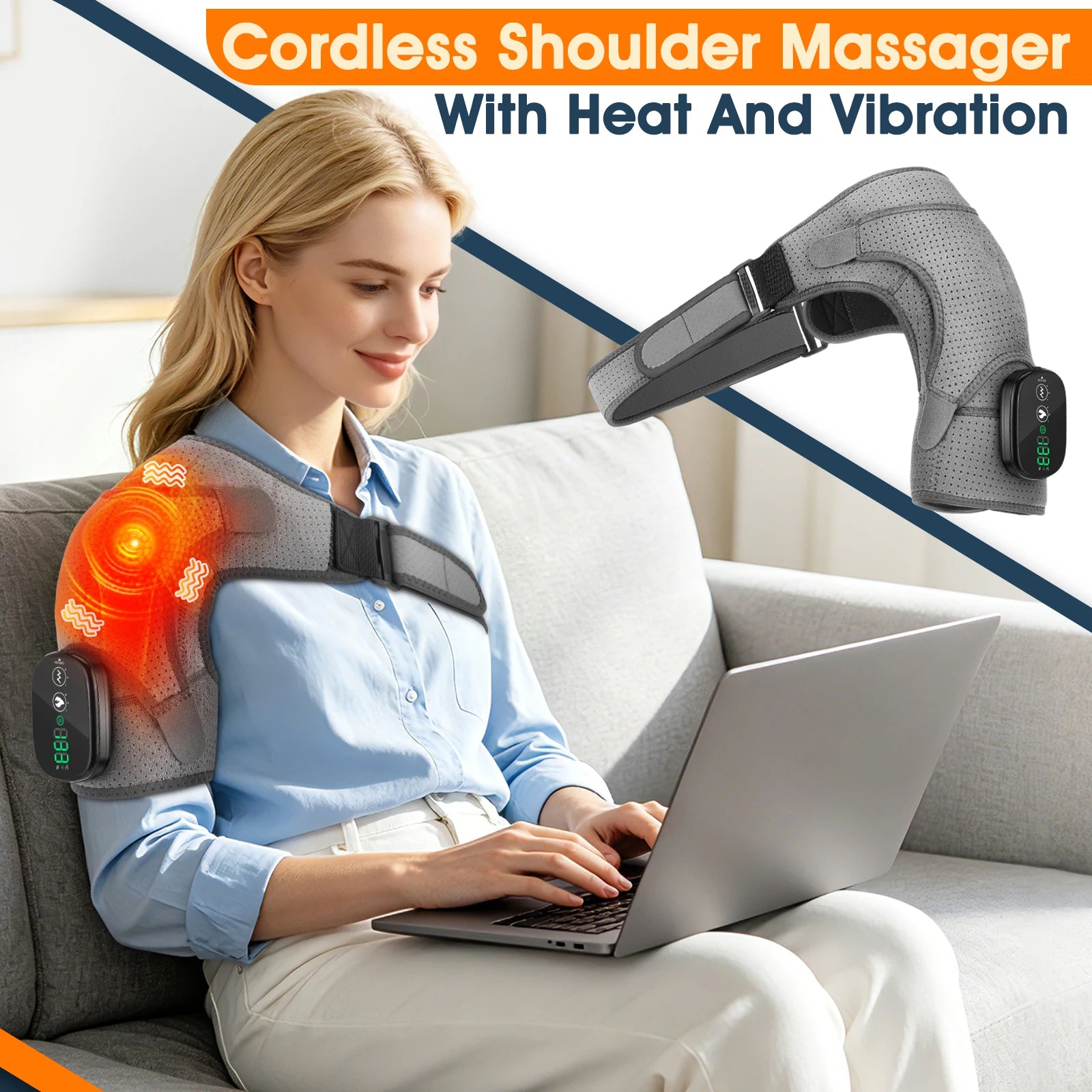 Cordless Shoulder Massager with Heat and Vibration for Pain Relief - 1