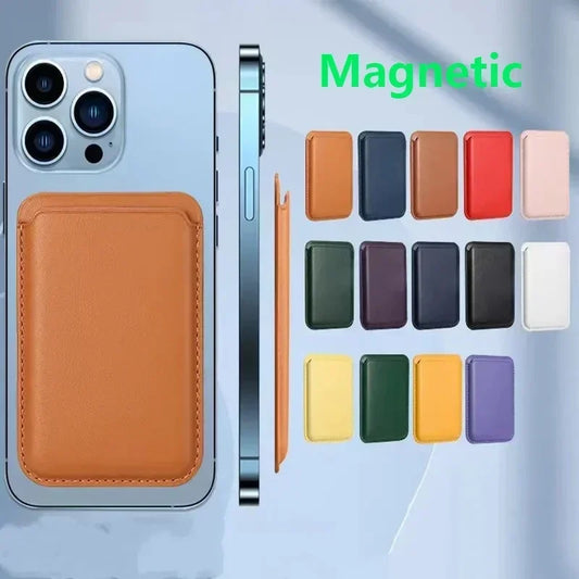 Magnetic Leather Wallet Case for iPhone & Samsung - Slim Card Holder Cover