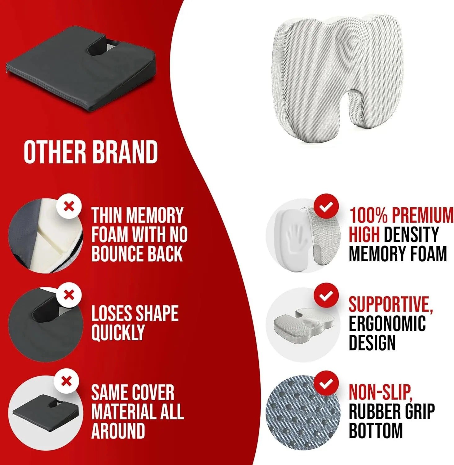 Ergonomic Memory Foam Seat Cushion for Tailbone & Back Pain Relief - 5