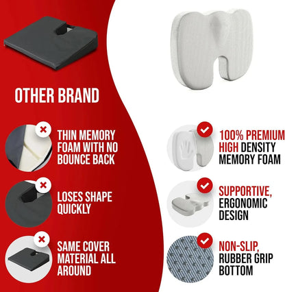Ergonomic Memory Foam Seat Cushion for Tailbone & Back Pain Relief