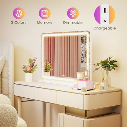 LED Vanity Mirror with Lights - Adjustable 3-Color Dimmable Makeup Mirror