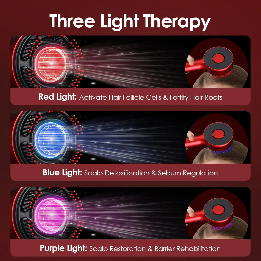 Electric Scalp Massager Comb with LED Light Therapy & Liquid Applicator