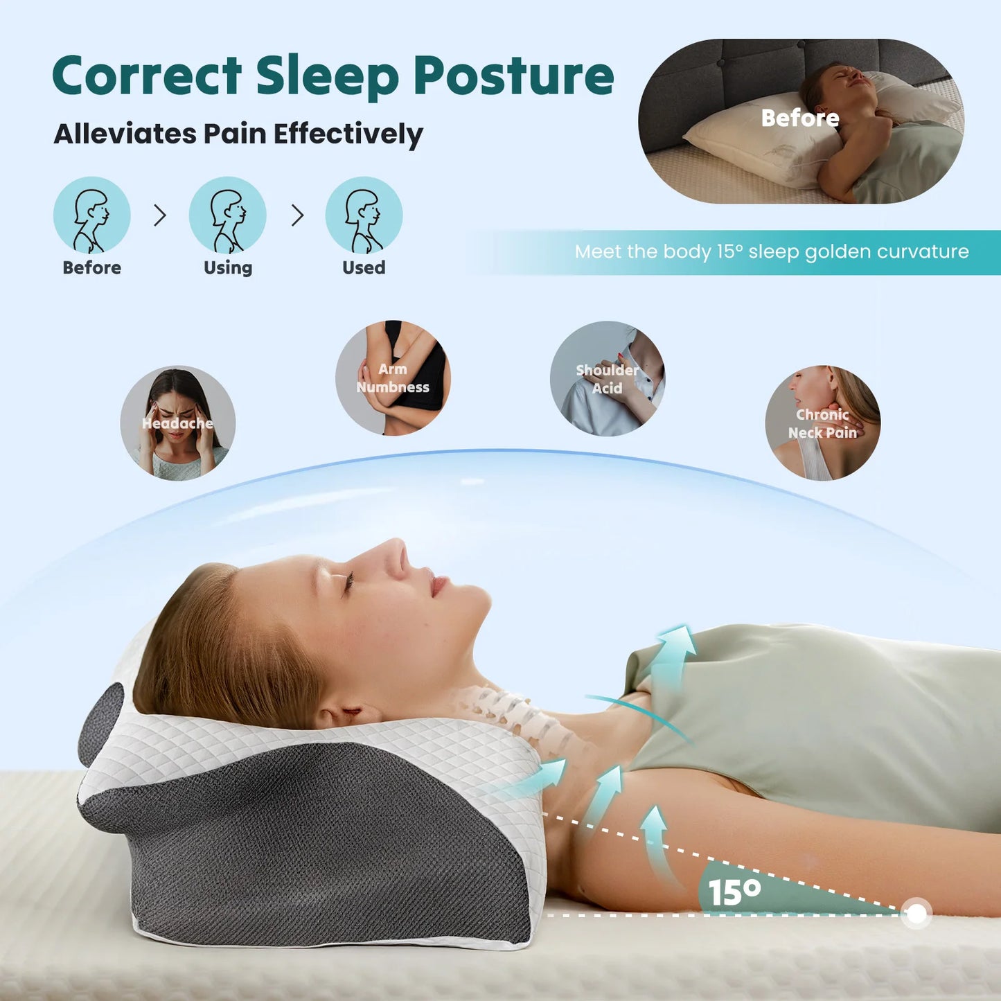 Ergonomic Memory Foam Cervical Pillow for Neck Pain Relief & Cooling