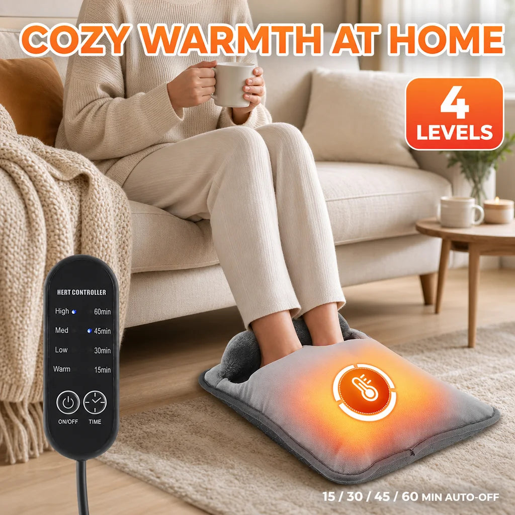 Electric Heated Foot Warmer with 4 Temperature Levels and Auto-Off Timer