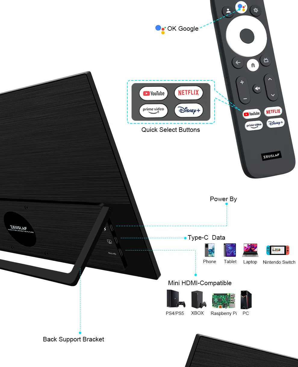 18.5" Smart Portable Touch Monitor with Google TV & Built-in Streaming - 24