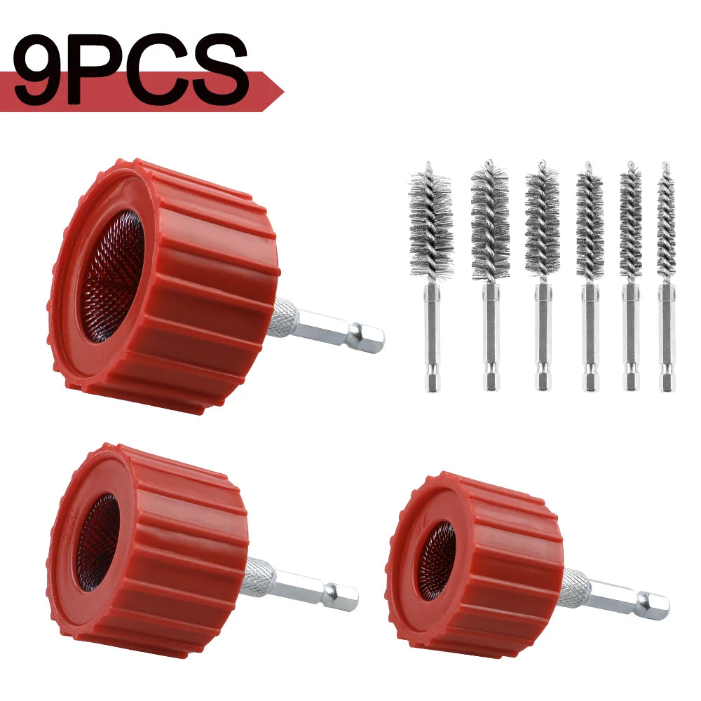 Copper Pipe Cleaner Set for Drill - 1/2 3/4 1 Inch Tube Cleaning Brush & Wire Bore Brushes - 10