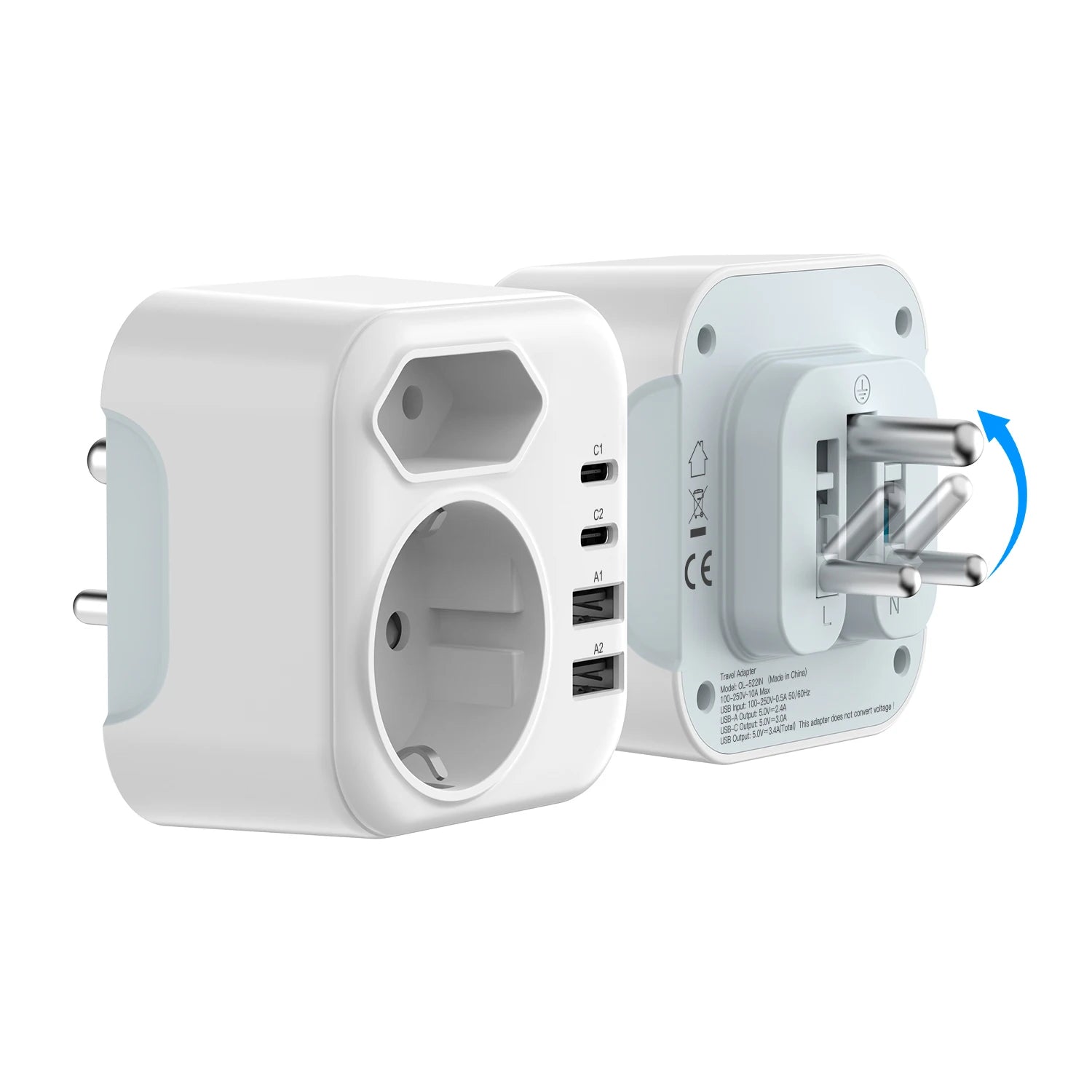 6-in-1 South Africa Travel Adapter with USB-C & USB-A Fast Charging - 1