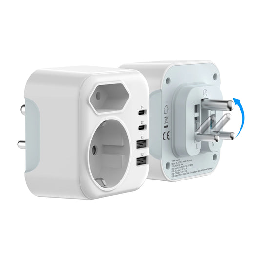6-in-1 South Africa Travel Adapter with USB-C & USB-A Fast Charging