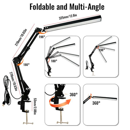 LED Swing Arm Desk Lamp with Clamp - 30 Dimmable Eye-Caring Lighting Modes