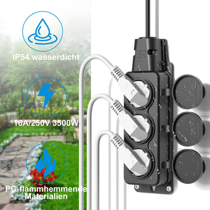 IP54 Waterproof German Standard Outdoor Power Socket - 16A 3500W Extension