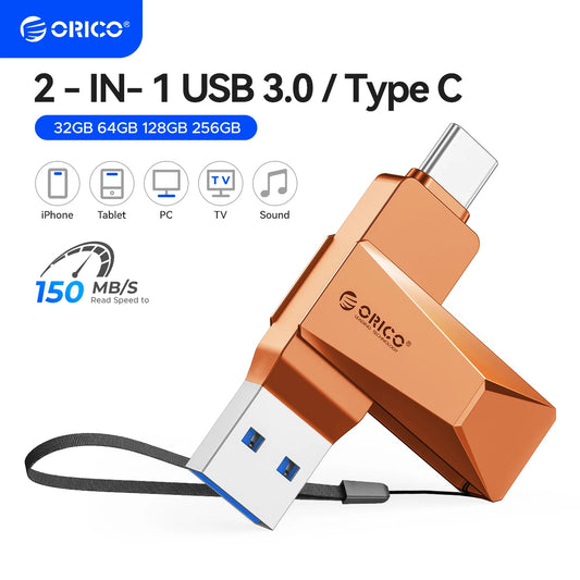 Dual USB-C & USB-A High-Speed Flash Drive - Durable Metal Storage for All Devices