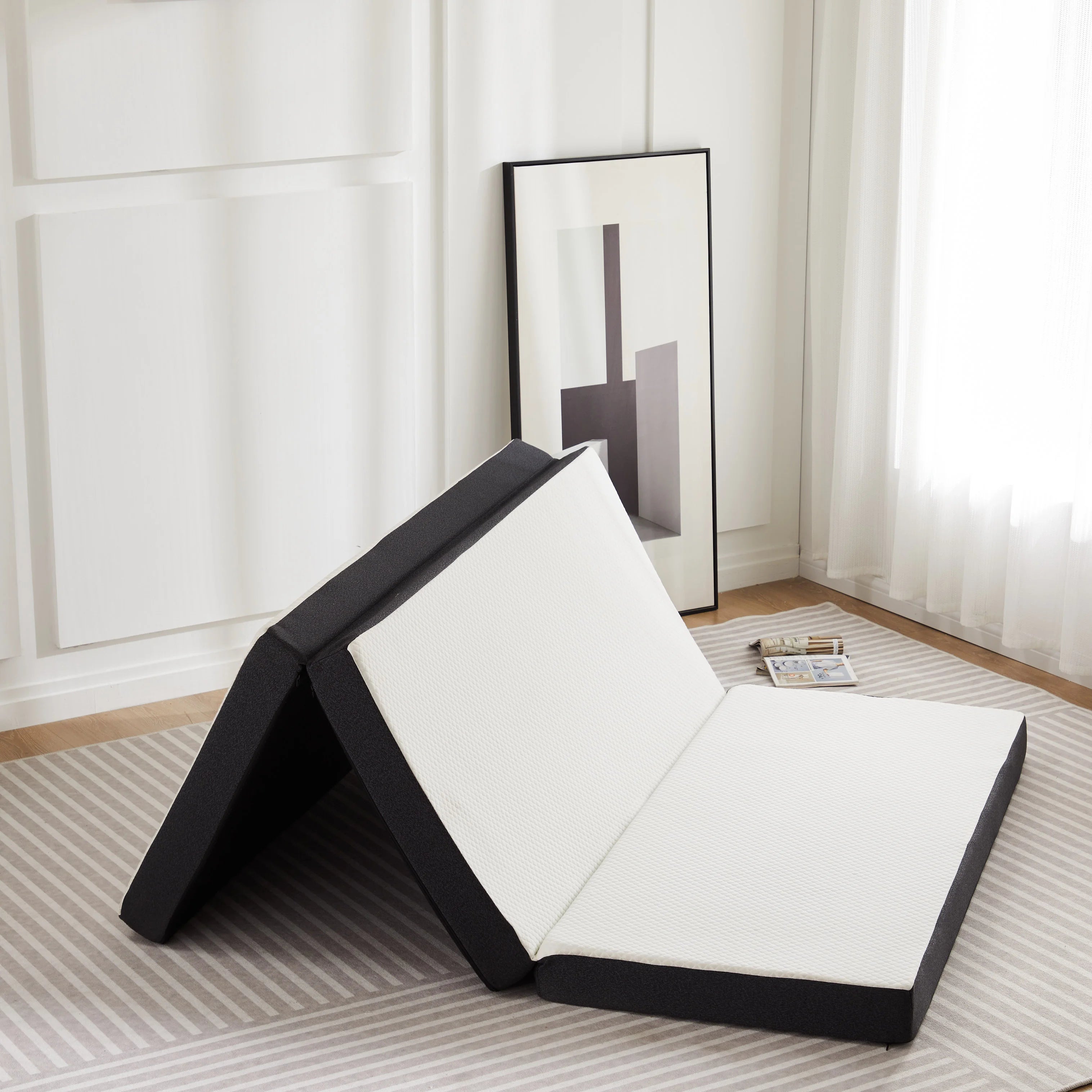Portable Tri-Fold Memory Foam Mattress - Foldable Floor Bed for Guest & Travel - 1