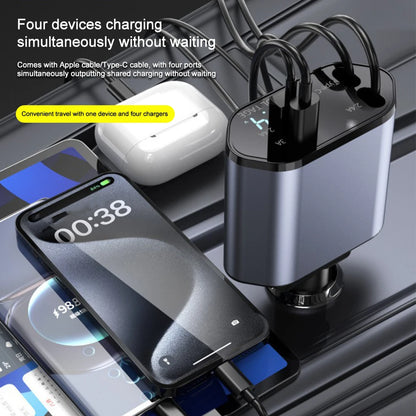 4-in-1 Retractable Car Charger - 120W Fast Charging with Voltage Display for iPhone & Samsung