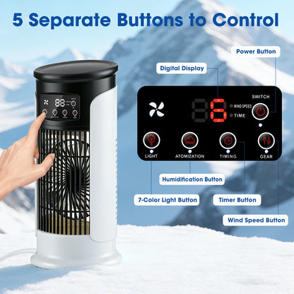 Portable Mini Air Cooling Fan - Desktop Misting Cooler with 6 Speeds & LED Light