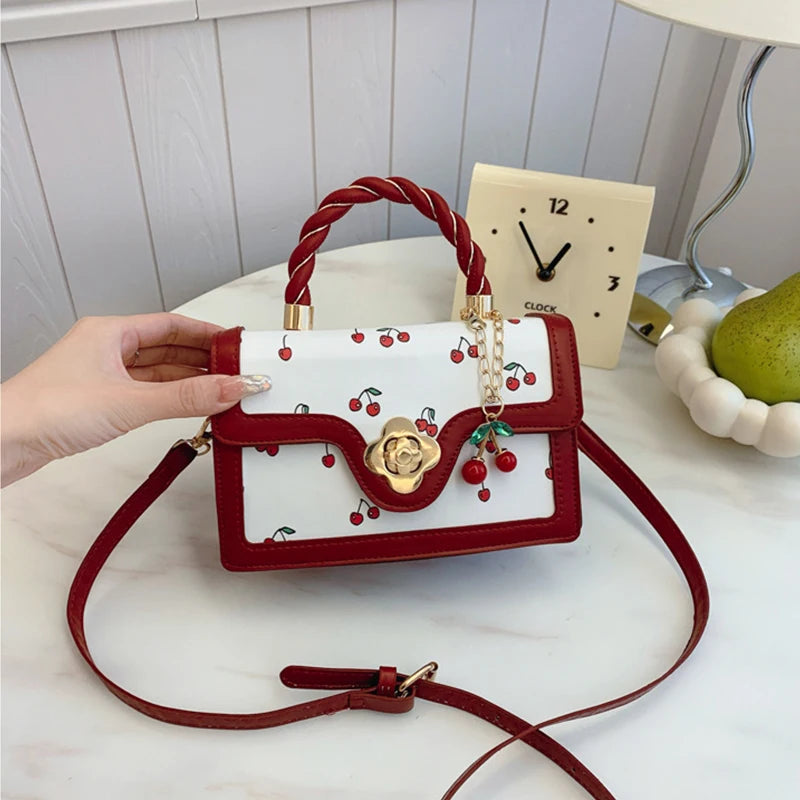 Luxury Cherry Print Square Bag