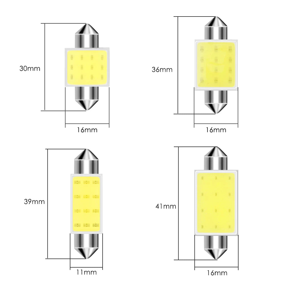 10-Pack COB LED Festoon Interior Car Light Bulbs - 12V/24V Dome Lamp - 6