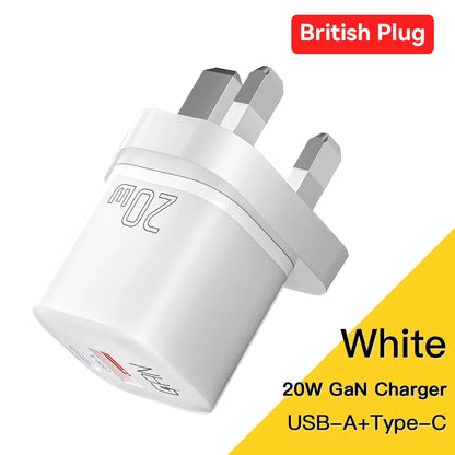 20W GaN Dual Port USB-C Fast Wall Charger for iPhone Samsung iPad