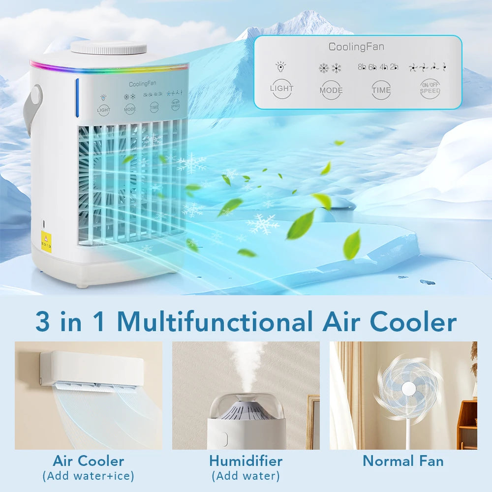 Portable Desktop Air Cooler Fan with Ultrasonic Misting and Ambient Light - 7
