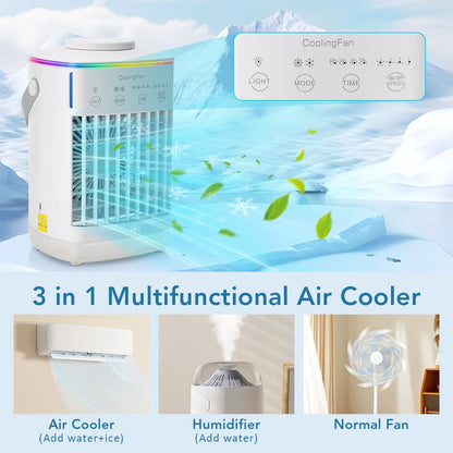 Portable Desktop Air Cooler Fan with Ultrasonic Misting and Ambient Light