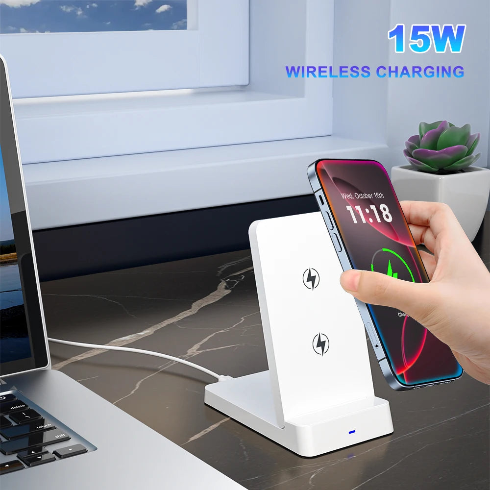 15W Foldable Fast Wireless Charging Stand - Magnetic Phone Desktop Holder