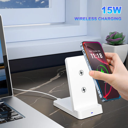 15W Foldable Fast Wireless Charging Stand - Magnetic Phone Desktop Holder