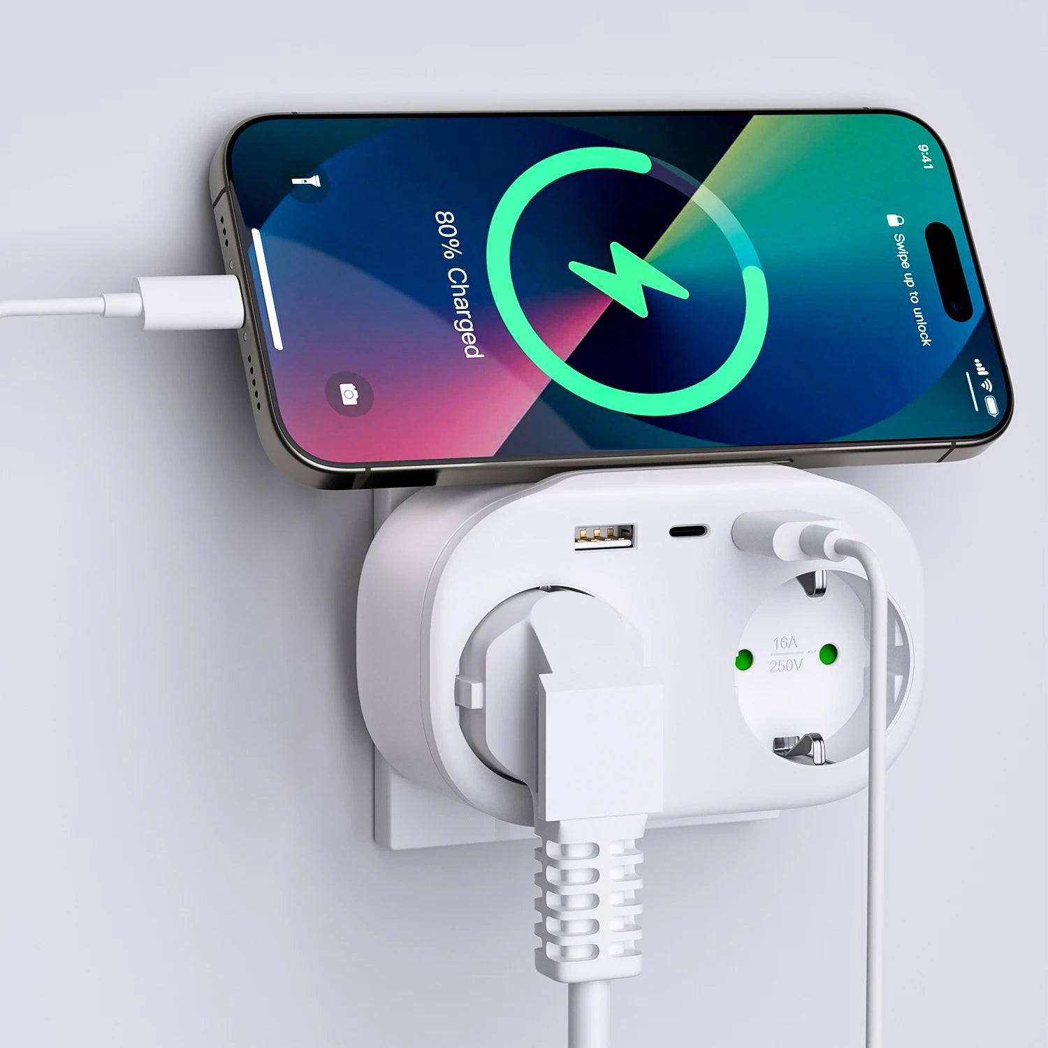 4000W 2-Way EU Wall Power Socket with Dual USB & Type-C Ports - 8