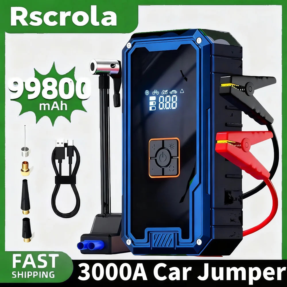 3000A Car Jump Starter with 150PSI Air Compressor & 99800mAh Power Bank