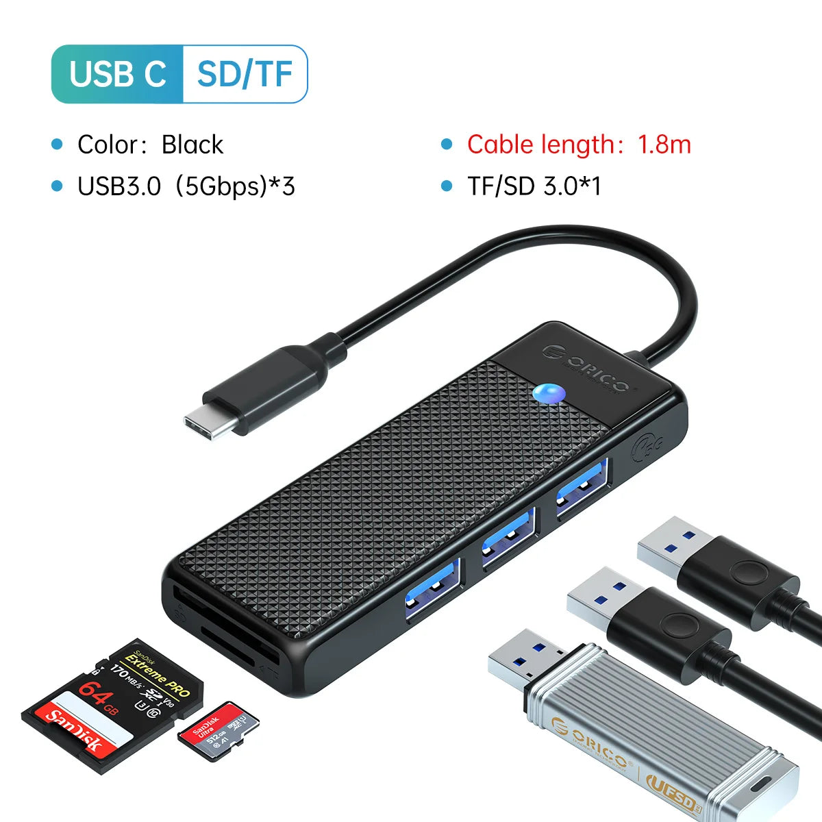 4-in-1 USB-C Hub Adapter with 100W PD Charging & 5Gbps Data Transfer