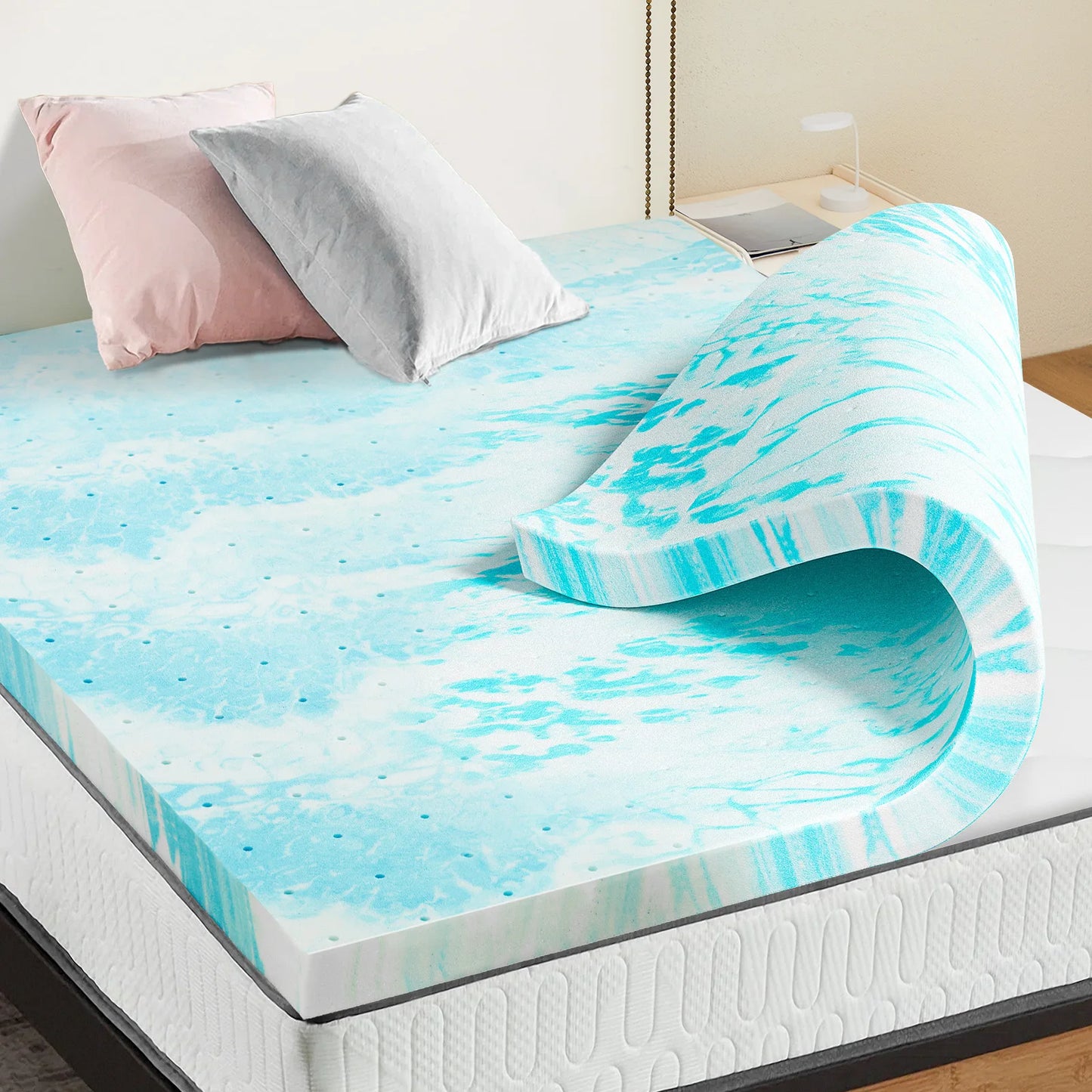 Gel Memory Foam Mattress Topper - Cooling & Pressure Relief Bed Pad