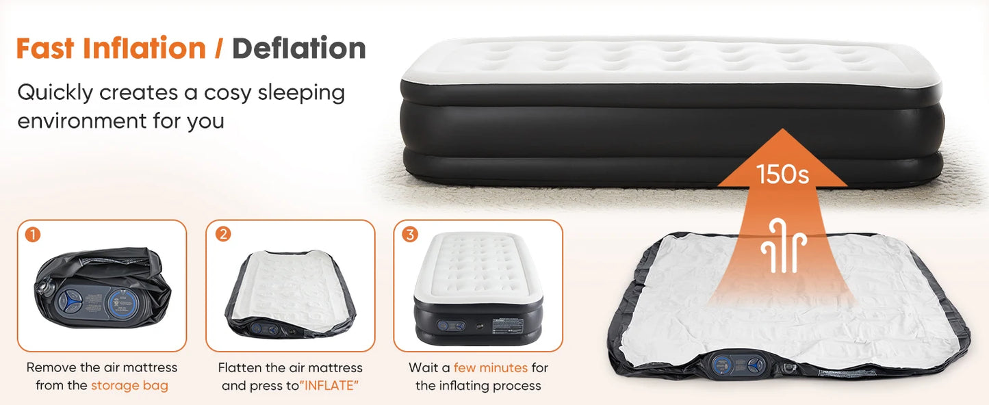 Premium Queen Size Air Mattress with Built-in Electric Pump & Flocked Top