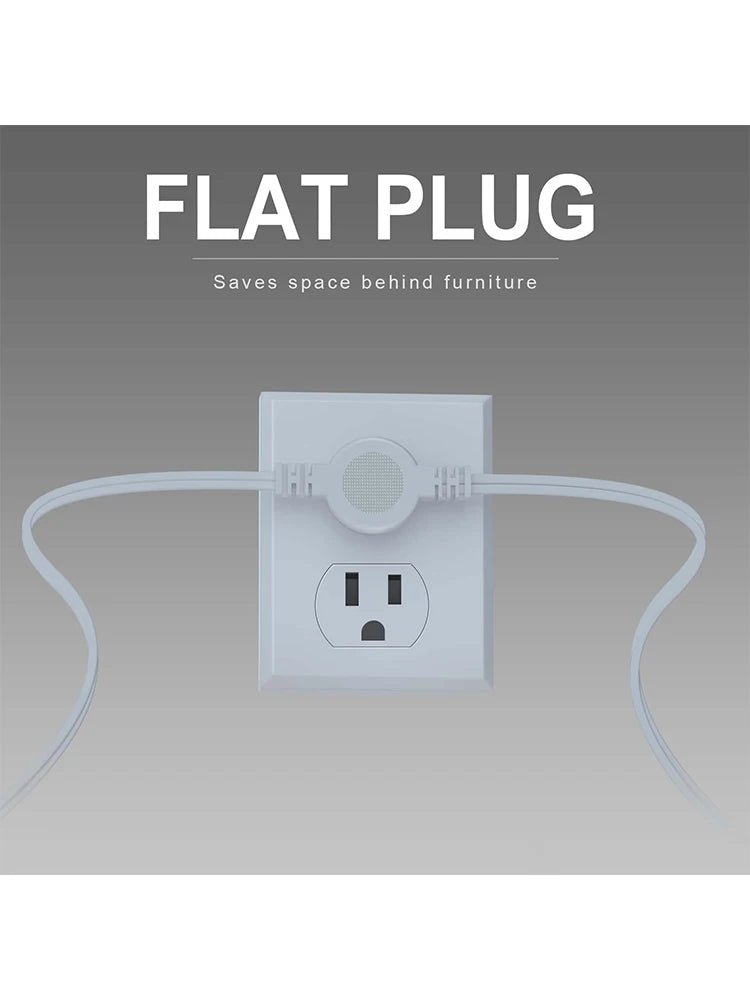 12ft Twin Extension Cord - Dual-Sided 6ft Power Splitter with Flat Plug - 3