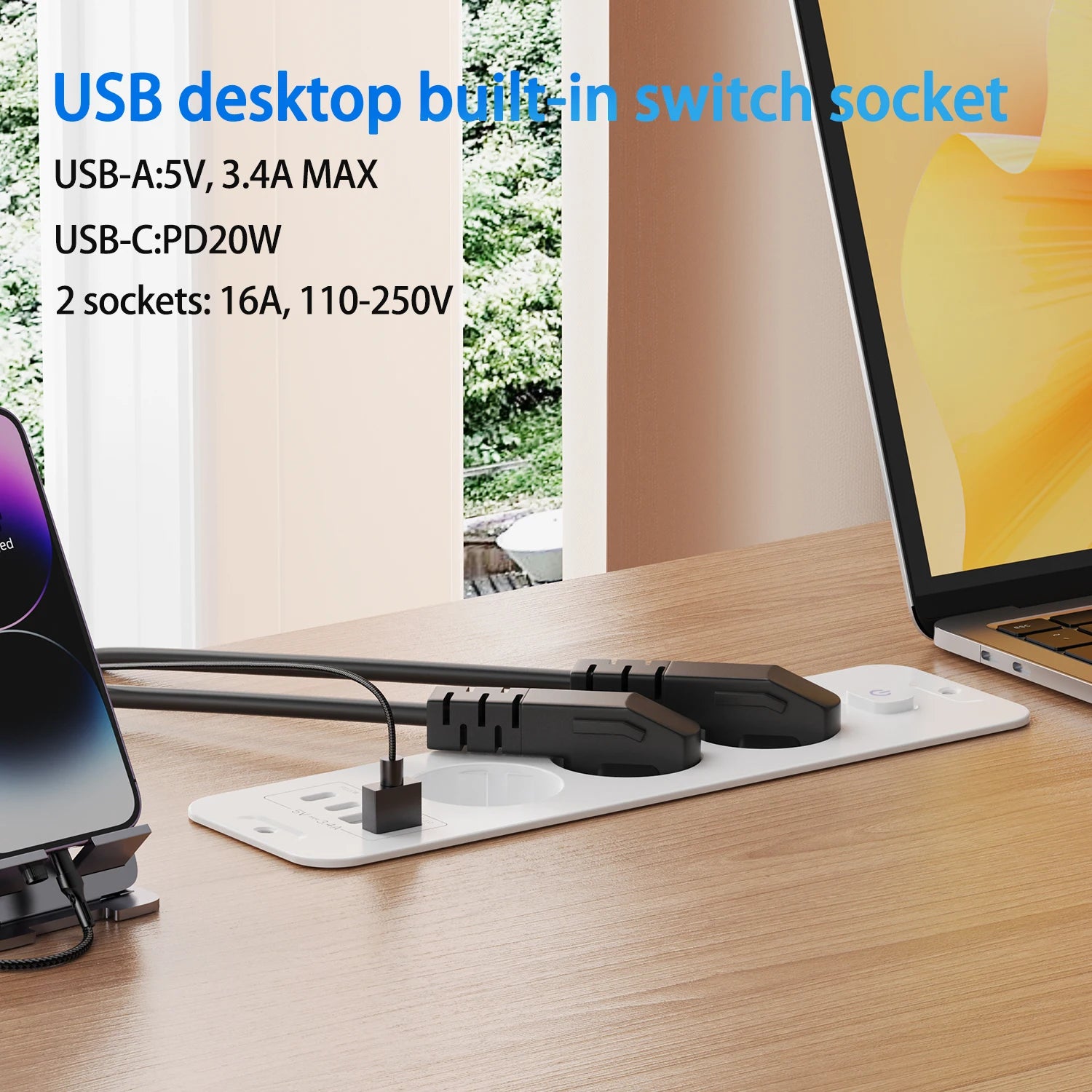 7-in-1 Ultra-Thin Desktop Power Strip with 20W USB-C Fast Charging - 4