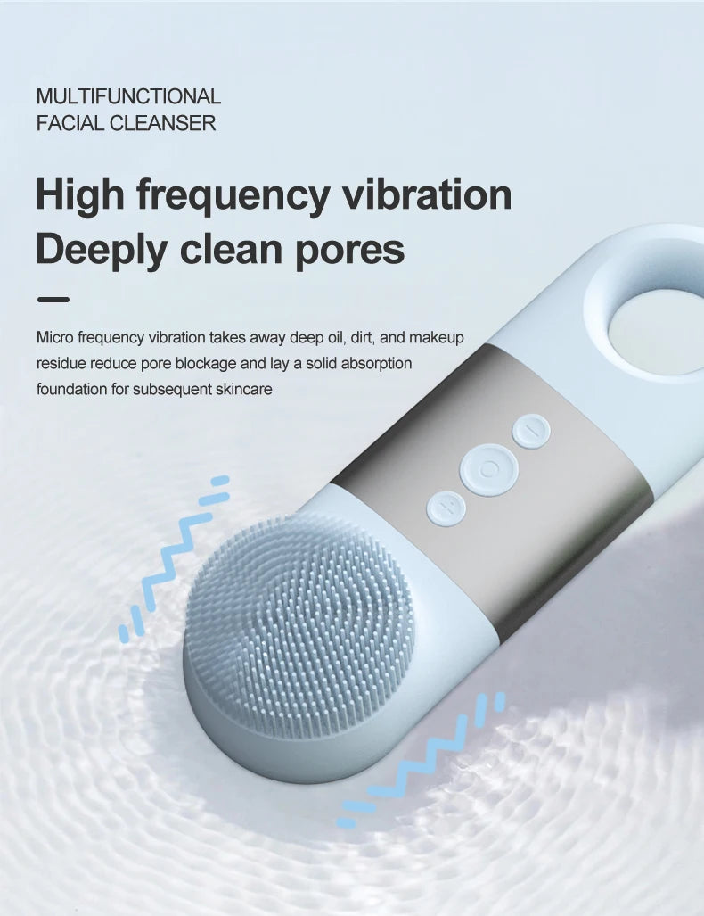 Hot & Cold Sonic Facial Cleansing Brush - Waterproof Silicone Face Massager - 12