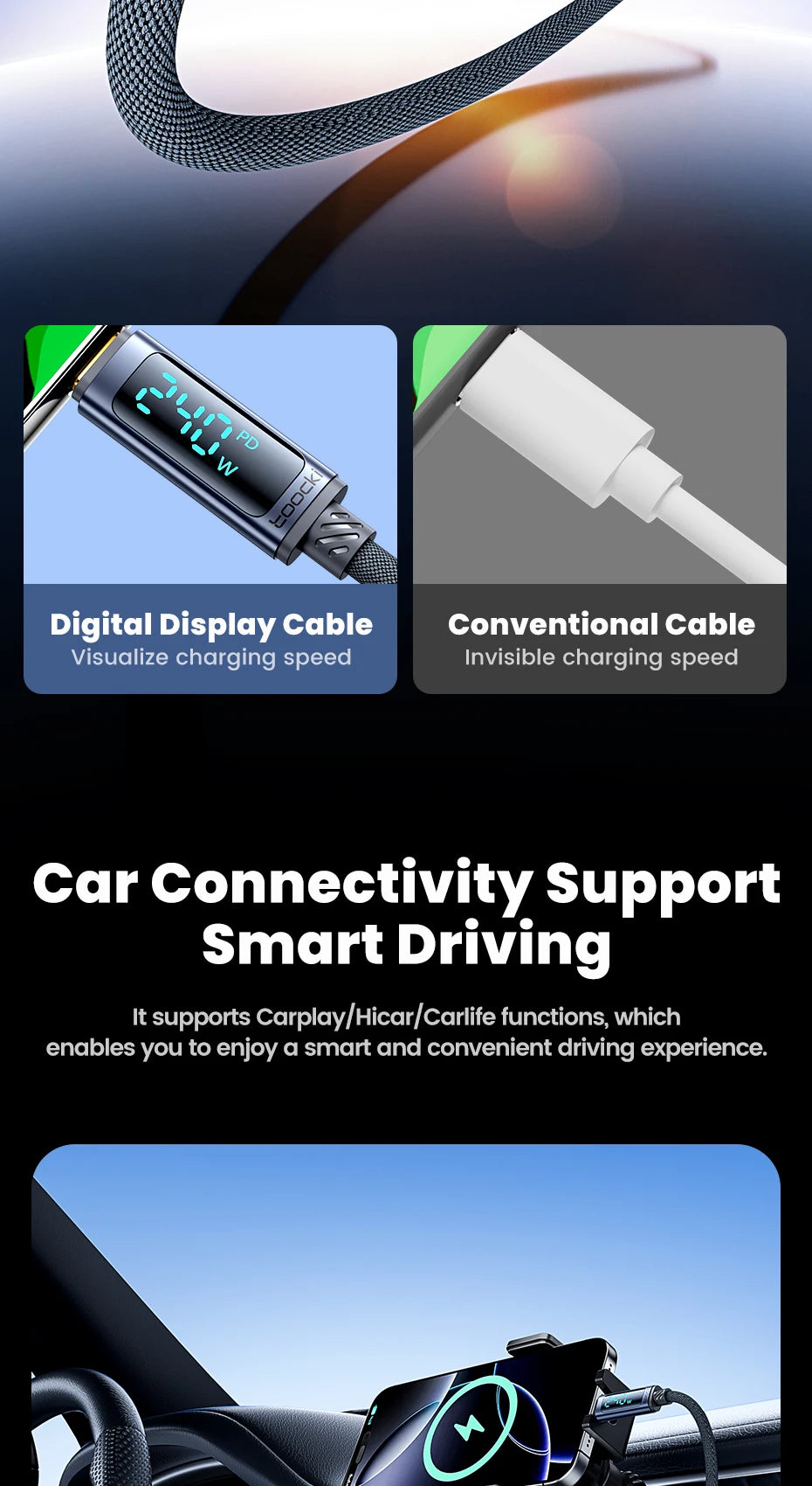 240W USB-C to USB-C Fast Charging Cable with Digital Power Display - 12