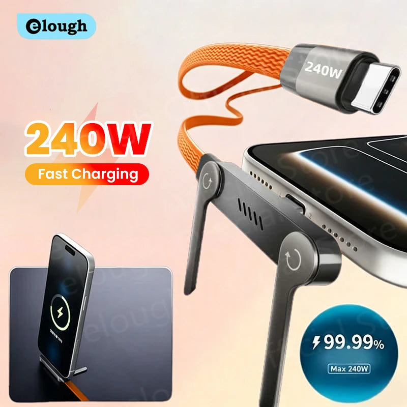240W Fast Charging Cable with Built-in Foldable Phone Stand
