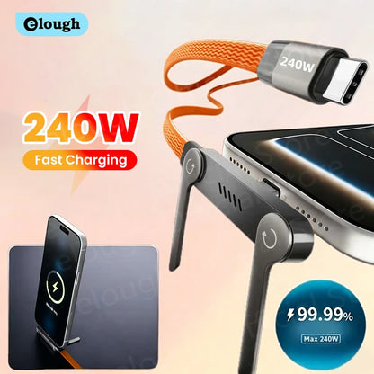 240W Fast Charging Cable with Built-in Foldable Phone Stand