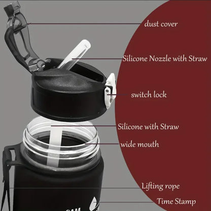 Motivational 750ml Sports Water Bottle with Time Marker & Leak-Proof Straw