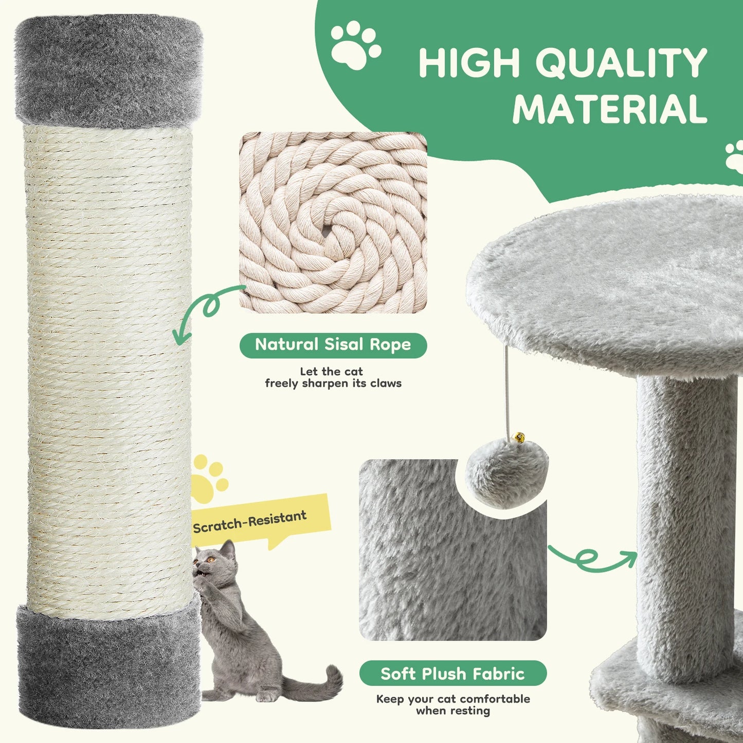 44" Multi-Level Cat Tree Tower with Scratching Posts & Cozy Condo