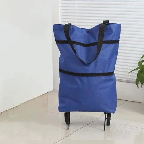 2-in-1 Foldable Shopping Bag with Wheels Pull Cart - 15