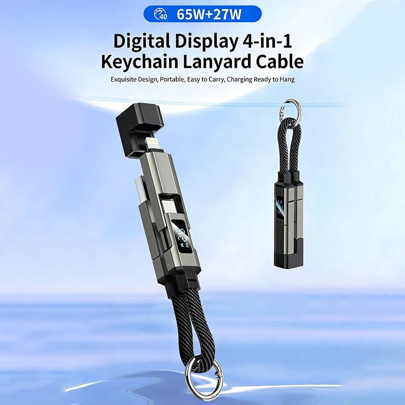 4-in-1 Fast Charging Keychain Cable with LED Power Display - 8